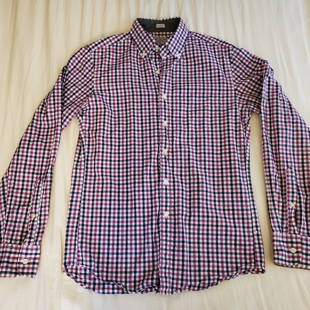 J. Crew Factory Navy Tattersall button down size S